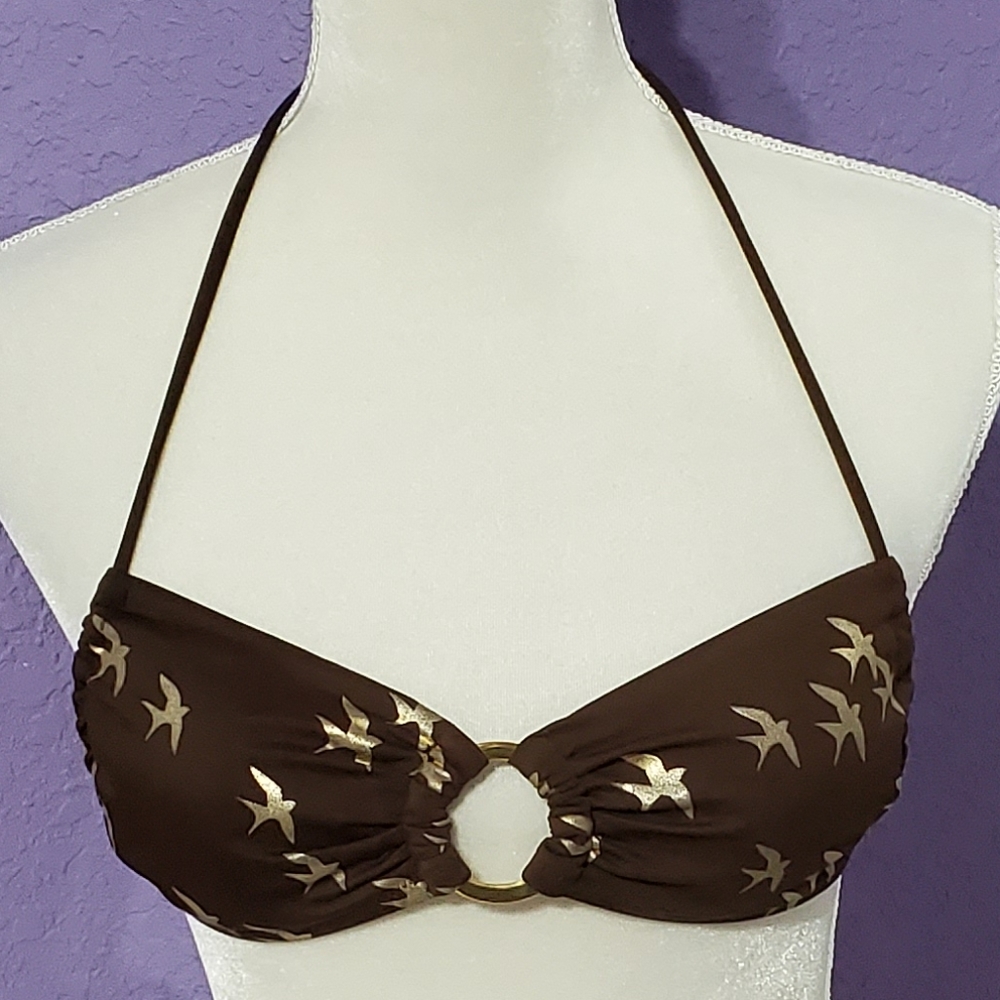 Victoria Secret Brown Bird Halter Neck Swim Top